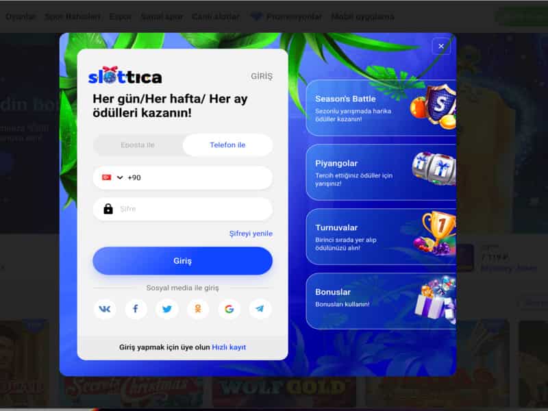 Aviator oynamak için Online Casino Slottica'ya kayıt olun